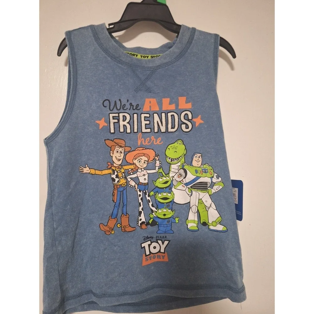 Disney Pixar Toy Story Boys 5T Tank Top Rex Woody Buzz Lightyear Blue Shirt NWT